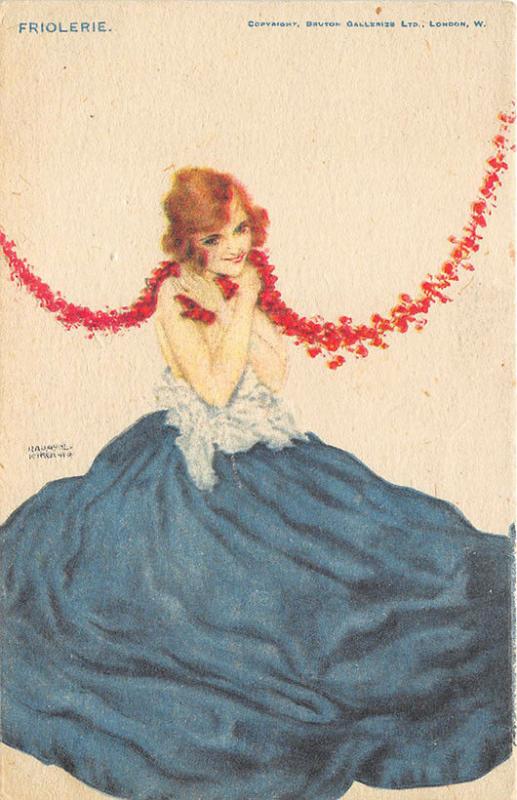 Raphael Kirchner Blue Dressed Beautiful Woman Postcard