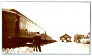 c1960 CBQ Hamburg Iowa Railroad Vintage Train Depot Station RPPC Photo Postcard