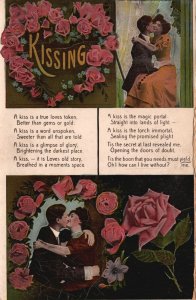 Vintage Postcard 1913 Kissing Poem Rose Flowers Heart Lovers Romance Couple