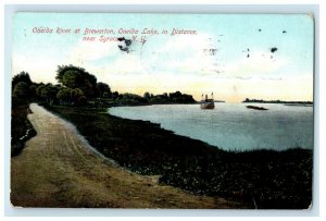 1909 Oneida River at Brewerton, Lake in Distance Near Syracuse NY Postcard