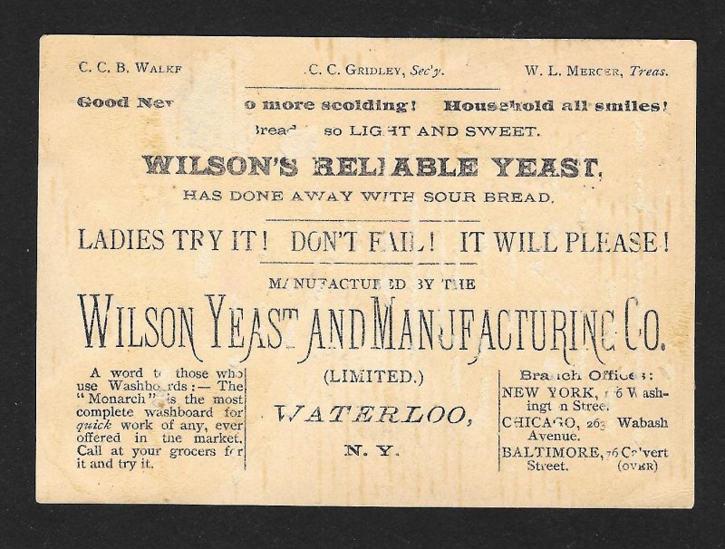 VICTORIAN TRADE CARD Wilson Yeast Black Cook Yeast Rising