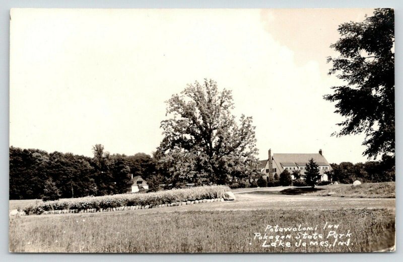 Lake James Indiana~Pokagon State Park~Potawatomi Inn~1930s RPPC 