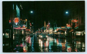 LONDON, Ontario Canada ~ DUNDAS STREET Scene at NIGHT c1950s Cars Postcard