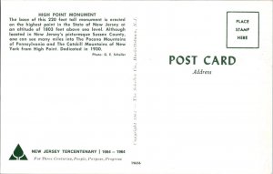 Vintage Postcard High Point Monument, New Jersey KA21