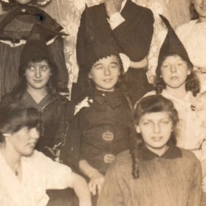 Halloween Witch Costume With Jack O Lantern JOL Real Photo Postcard RPPC