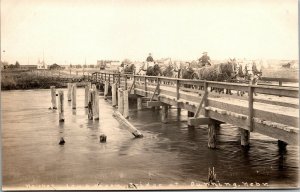 Vtg Dunning Nebraska NE Loup River Wagon Bridge Horses 1910s RPPC Postcard