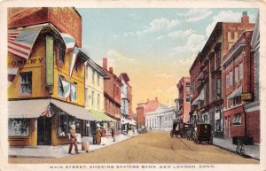 New London Connecticut Main Street Showing Savings Bank White Borders PC U1763