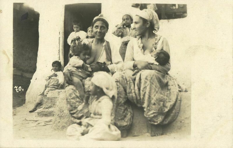 Gypsy Roma NUDE Girls Nursing, Breast Feeding (1930s) RPPC Postcard