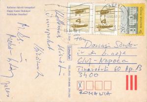 Hungary Easter bunnies eggs rabbits flowers vase postcard