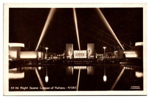 RPPC Night Scene, Lagoon of Nations, New York World's Fair, NY Postcard