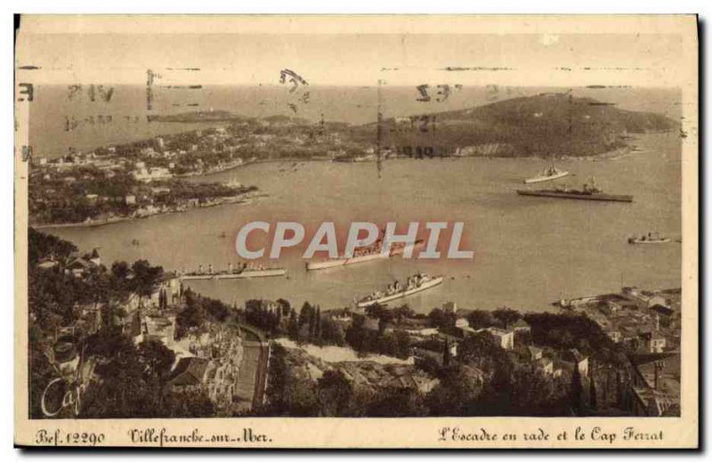 Old Postcard Villefranche Sur Mer L & # 39escadre in bay and Cap Ferrat Charter