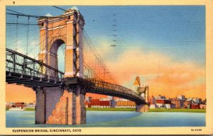 Ohio Cincinnati Suspension Bridge Over Ohio River 1941 Curteich