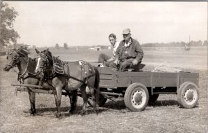 RPPC c1950 Farmer and Son Horse Drawn Cart Beautiful Wells Collar Postcard Y13