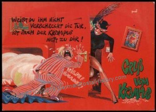 Austria 1960s Classic Krampus Devil Racy Christmas Card UNUSED 95388