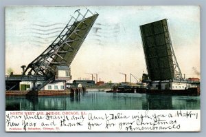 CHICAGO IL NORTH WEST AVENUE BRIDGE ANTIQUE POSTCARD