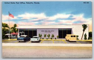 Palmetto Florida~US Post Office~Tropical Delivery Van~1950s Cars~Linen Postcard