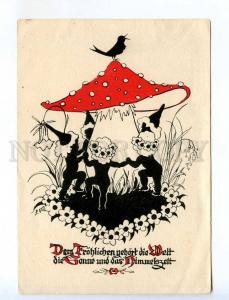 241339 GERMAN SILHOUETTE elves dance mushroom Vintage postcard