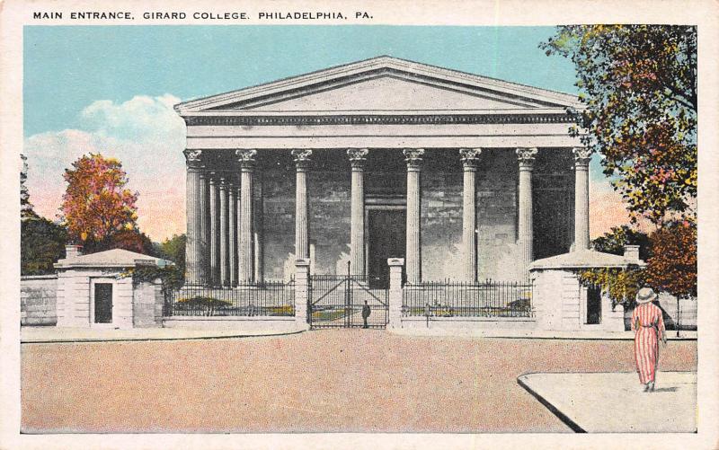 Main Entrance, Girard College, Philadelphia, PA, Early Postcard, Unused