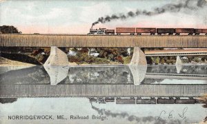 Norridgewook Maine birds-eye view Railroad Bridge antique pc DD3221 