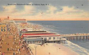 Asbury Park New Jersey 1942 Linen Postcard Beach and Boardwalk Scene