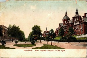 Broadway John Hopkins Hospital Cancel Baltimore Maryland MD c1906 Vtg Cancel PM 