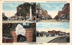 J30/ Cambridge Ohio Postcard c1910 4View Railroad Tunnel Depot 351