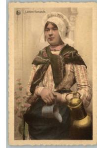 BELGIUM Milkmaid w Milk Container c1910 Postcard