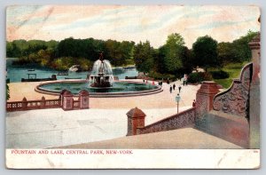 New York City~Central Park~Lake~Fountain~People~Staircase~Boats~c1905 Postcard