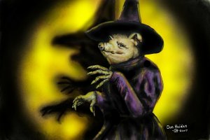 The Witch of Swinesylvania Halloween Postcard Hand Signed Fantasy Original Pig