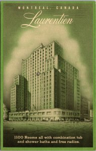 VINTAGE POSTCARD THE LAURENTIAN HOTEL AT MONTREAL QUEBEC CANADA c. 1950s