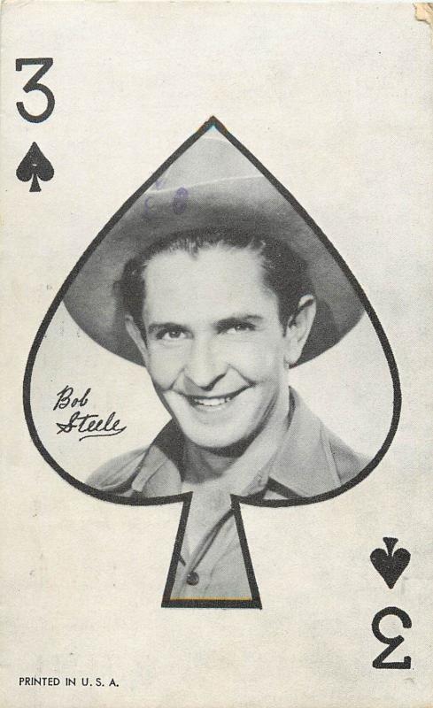 Vintage Arcade Card Playing Cards 3 of Spades Bob Steele  B-Western Movie Actor