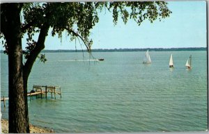 View from Templar Park, Sailboats on Spirit Lake IA Vintage Postcard N31