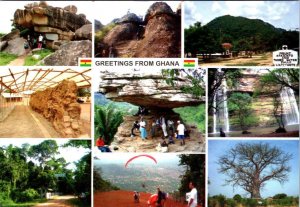 Greetings From GHANA Multi Views BOTI FALLS~SLAVE CEMETERY+++  4¼ X 6½ Postcard