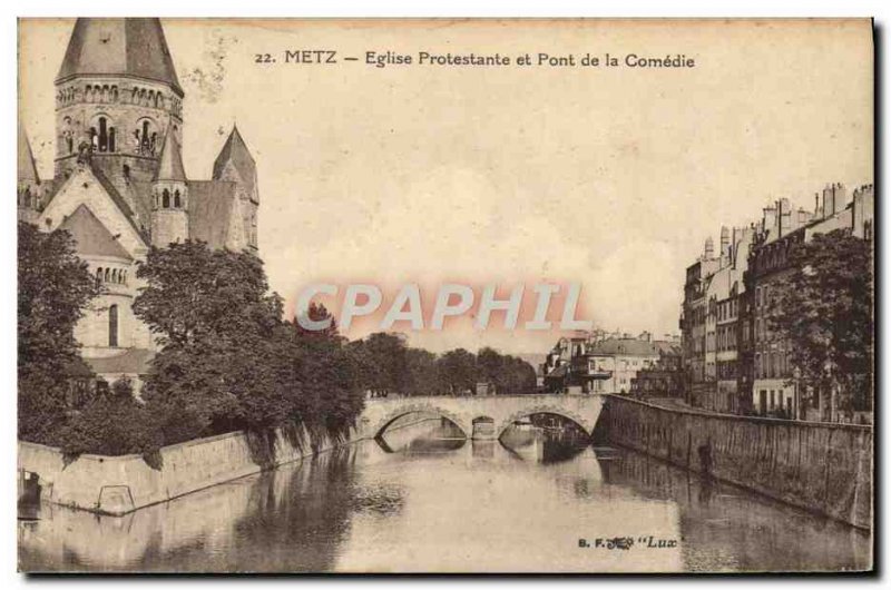 Old Postcard Metz Protestant Church Protestant Church and Bridge comedy