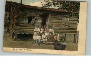 BLACK AMERICANA Family at Old Shack Old Postcard