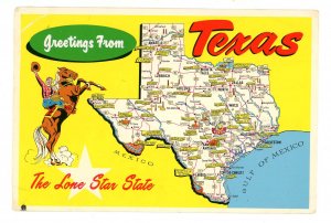 TX - The Lone Star State. Map, Greetings     (creases, continental size)