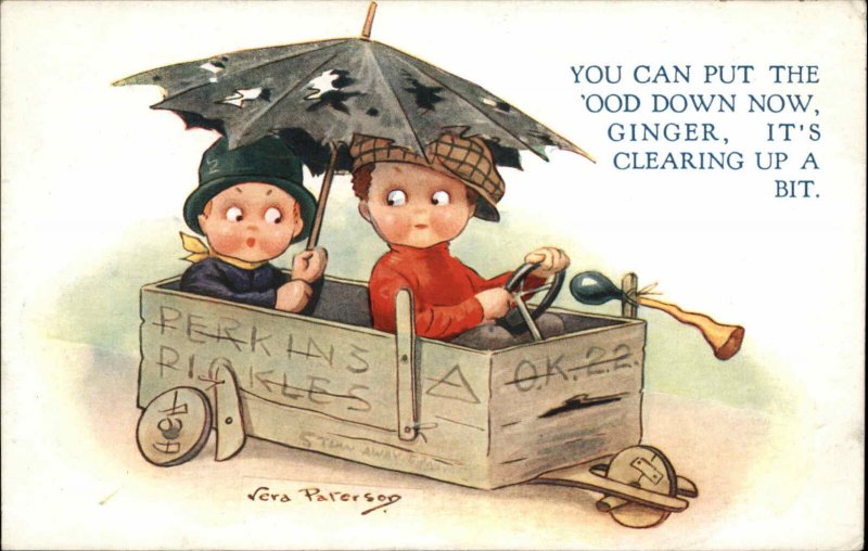 Vera Paterson Children Homemade Go Cart Pickle Crate Vintage Postcard