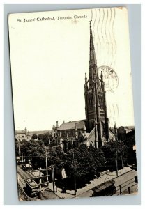 Vintage 1910 Photo Postcard St. James Cathedral Toronto Canada Cable Cars