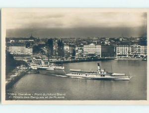 old rppc SHIP BOAT AND BUILDINGS IN HARBOR Geneva - Geneve Switzerland HM2288