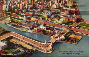 Illinois Chicago Skyline and Outer Drive Link Bridge Curteich