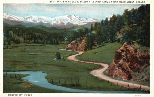 Vintage Postcard Mount Evans Bear Creek Valley Denver Mountain Park Colorado CO