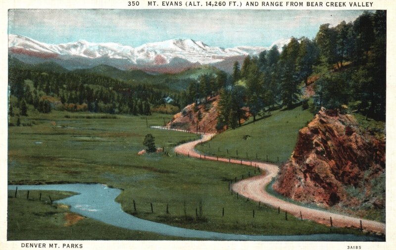 Vintage Postcard Mount Evans Bear Creek Valley Denver Mountain Park Colorado CO