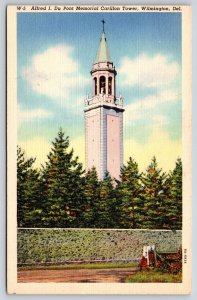 Wilmington Delaware~Alfred Du Pont Memorial Carillon Tower~1940s Linen Postcard