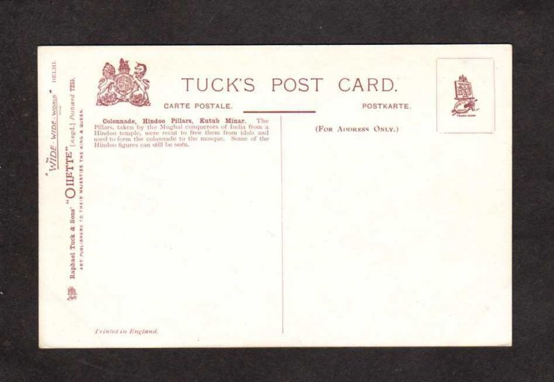 India Delhi Kutub Minar Hindoo Pillars Tuck & Sons Oilette Postcard