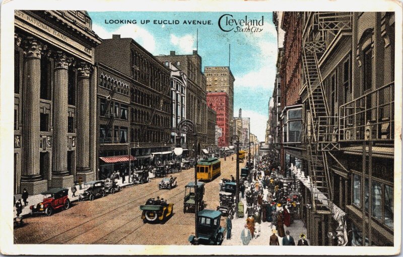 Looking Euclid Avenue Cleveland Ohio Vintage Postcard C085