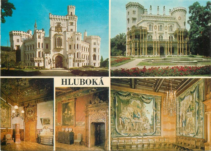 Postcard Czech republic multi view hluboka castle architecture chandelier palace