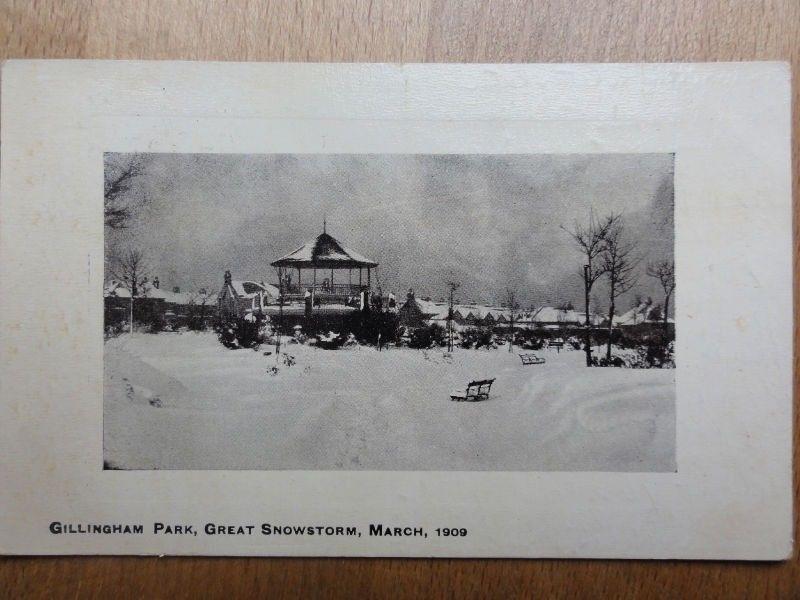 Kent GILLINGHAM PARK & BANDSTAND Great Snow Storm March 1909 c1912 by E.C. Thorn