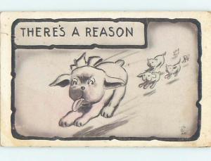 Pre-Linen comic DOG BEING FOLLOWED BY MANY PUPPY DOGS HL2350