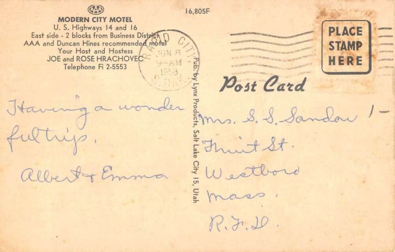 Rapid City South Dakota Modern City Motel Vintage Postcard AA41097