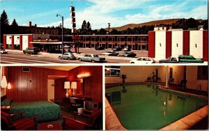 Postcard MT Missoula Bel Aire Motel Swimming Pool Roadside Classic Car 1960s K71